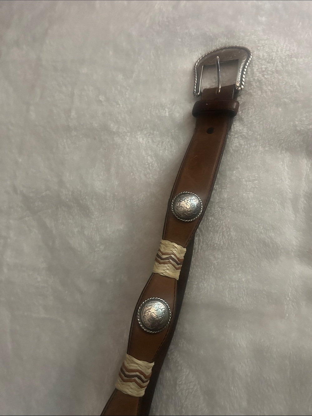 Tony Lama Brown Leather Western Belt with Silver Conchos